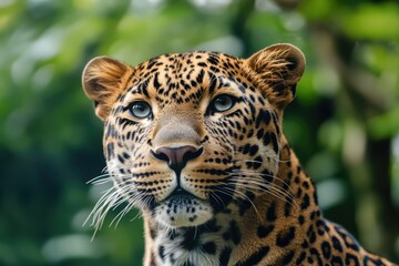 Obraz premium A focused leopard looking to the side, in a natural setting.