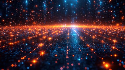 Fototapeta premium Abstract Digital Landscape with Glowing Particles and Lights