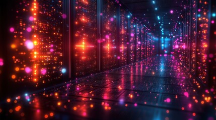 Fototapeta premium Colorful Digital Data Center with Glowing Lights and Vibrant Effects