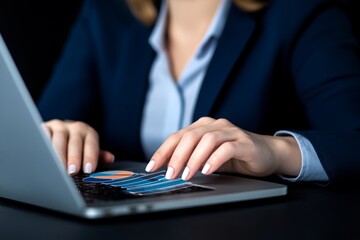 A data analyst compiling national poll results on a laptop, creating visual graphs for a report