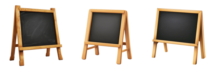 Set of A small, handheld wooden chalkboard with a natural wood frame on transparent png background. Ai generated