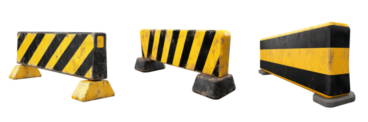Set of A sturdy metal safety barrier with reflective signs, standing tall against on transparent png background. Ai generated