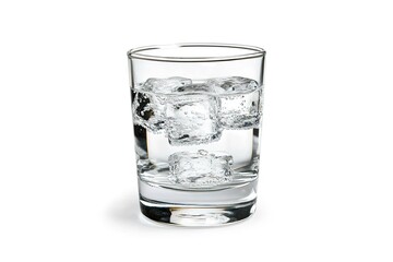 Crystal-clear glass of refreshing water with ice cubes, perfectly isolated on a pristine white background. Ideal for websites, blogs, health and wellness publications, beverage advertisements, and    