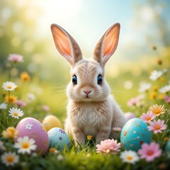 easter bunny and easter eggs