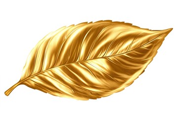 Luminous Golden Autumn Leaf: A Stunningly Realistic Close-Up on Pristine White. Perfect for design projects needing elegance, nature, or fall themes. High-resolution image ideal for print and digital 