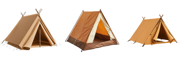 Set of An ultralight backpacking tent with a minimalist design, perfect for solo adventurers on transparent png background. Ai generated