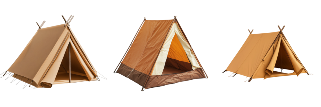 Set of An ultralight backpacking tent with a minimalist design, perfect for solo adventurers on transparent png background. Ai generated