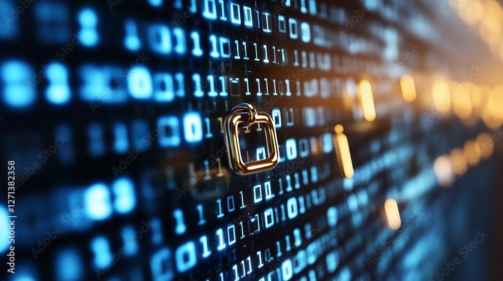 Fototapete Vivid digital data security with locks and binary code in bright blue tones : Generative AI