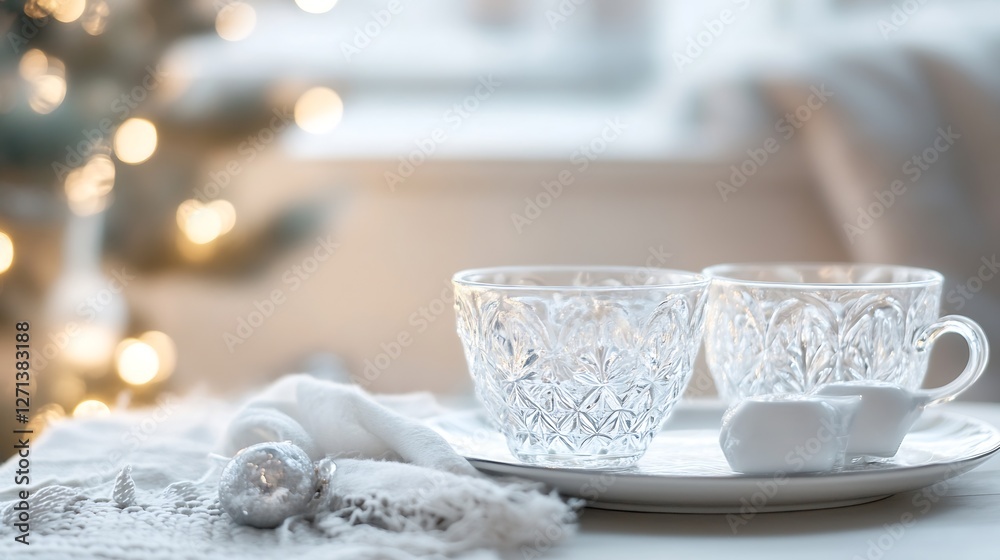 Poster elegantly arranged glass cups on a table with a cozy holiday atmosphere and soft lighting : generati