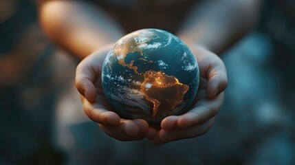 Fototapeta premium Fragile world cradled in hands depicting environmental conservation