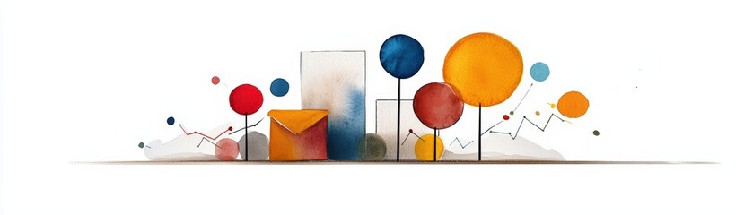 A vibrant abstract cityscape featuring colorful shapes and elements, ideal for creative projects and marketing materials.