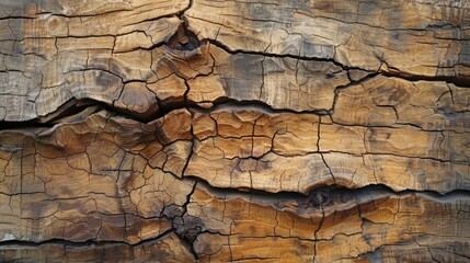 Fototapeta premium A detailed view of an old wooden surface with cracks, captured from above, showcasing a beautiful wood texture background