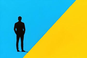 Obraz premium Silhouette of man vibrant blue yellow background