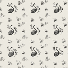 Elegant Swan and Floral Pattern in Monochrome Design