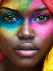 colorful face makeup rainbow themed