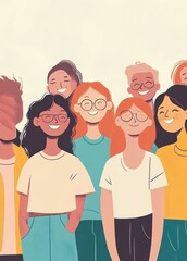 Whimsical Illustration of Happy Girls in a Nature-Inspired Setting