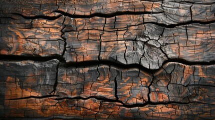 Fototapeta premium A detailed view of an old wooden surface with cracks, captured from above, showcasing a beautiful wood texture background
