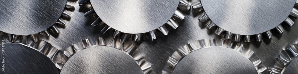 Poster Close-up view of precision metal gears arranged in pattern