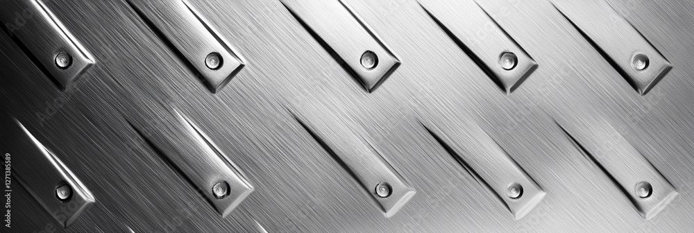 Poster textured metal surface with raised patterns and reflections