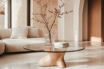 Elegant living room setup featuring a modern coffee table