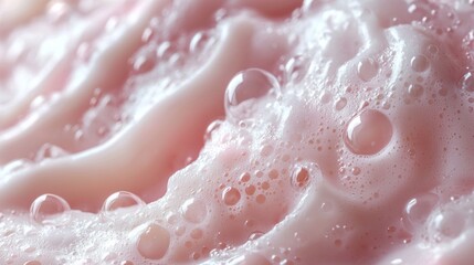 Obraz premium Luxurious pink soap foam creates a frothy texture, inviting touch and delight. The gentle bubbles dance across the surface, adding a calming essence to self-care routines