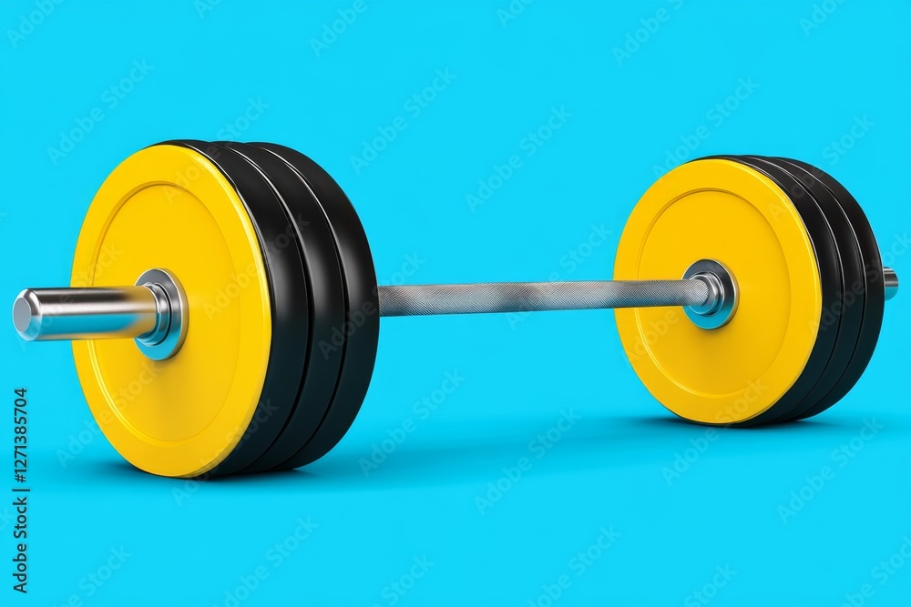 Poster a flat, modern design of a barbell with progress indicators, representing physical training