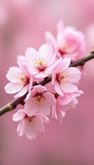 Obraz premium Close-up shot of delicate pink cherry blossoms on blurred background.