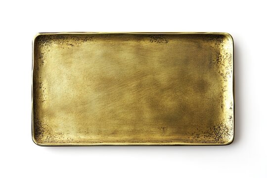 Elegant Brass Rectangular Plate with Rounded Corners: Perfect for Branding, Signage, Mockups, and Design Projects. High-resolution image ideal for adding a touch of sophisticated metallic texture to  