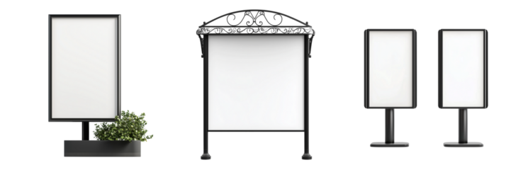 Set of Realistic black blank advertisement display, free-standing against on transparent png background. Ai generated