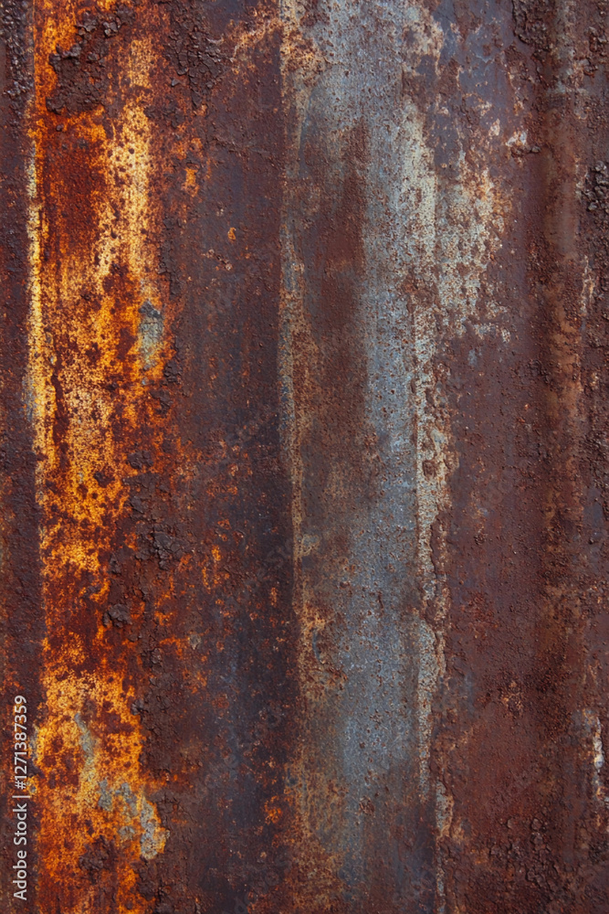 Aufkleber rust and texture on a weathered metal surface in close-up