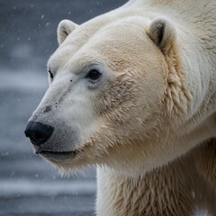 A polar bear blending so well with the background that only its eyes are visible.