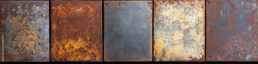 Aufkleber Rusty metal tiles in various textures and colors display age