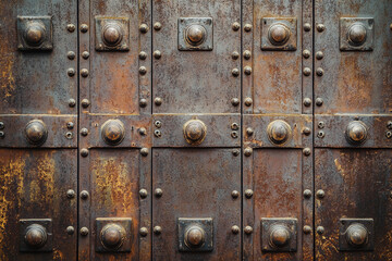 Fototapeta premium Intricate design of an ancient metal door in urban setting