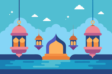 vector illustration of mosque in the morning