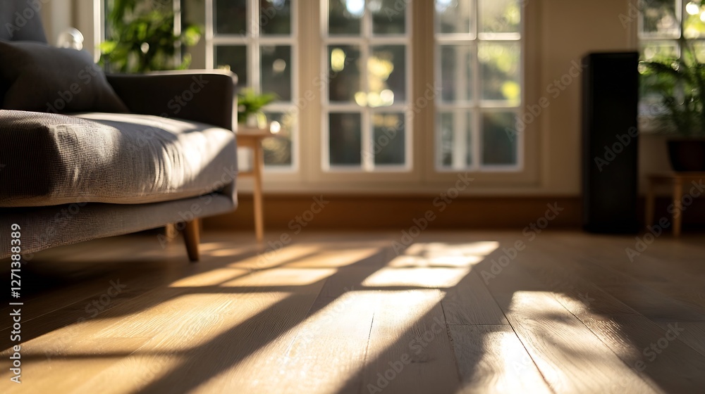 Aufkleber stylish living room with a soft sofa bright sunlight and shadows creating an inviting atmosphere : g