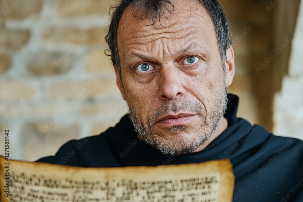 Aufkleber A gothic-style scholar in a candlelit study, analyzing cryptic statistical formulas written on ancient scrolls