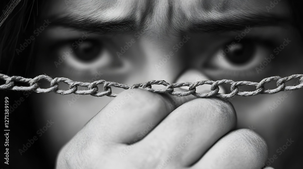Poster a powerful black and white image conveying emotions of struggle and strength through a clenched hand