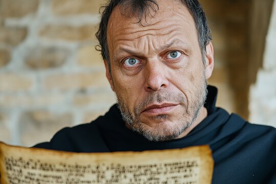 A gothic-style scholar in a candlelit study, analyzing cryptic statistical formulas written on ancient scrolls