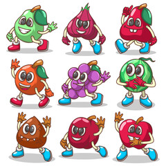Obraz premium Funny doodle fruit cartoon with cute expression