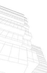 Vector Wireframe and Parametric Architecture – Futuristic Skyscrapers and Grid Structures. These digital blueprints represent high-tech urban landscapes, innovative design, and contemporary cityscapes