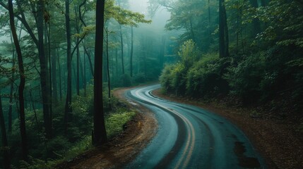 Fototapeta premium Winding road through a dense forest