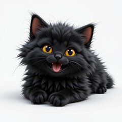 cute black cheerful kitten. 3d illustration animal. for advertising and books
