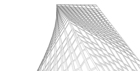 Vector Wireframe and Parametric Architecture – Futuristic Skyscrapers and Grid Structures. These digital blueprints represent high-tech urban landscapes, innovative design, and contemporary cityscapes © Yurii Andreichyn