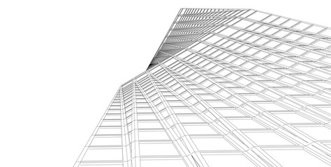 Vector Wireframe and Parametric Architecture – Futuristic Skyscrapers and Grid Structures © Yurii Andreichyn