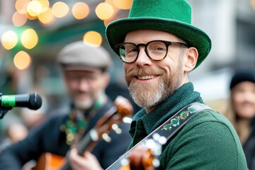 Traditional irish band performing lively music outdoors for cultural celebration
