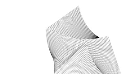 Vector Wireframe and Parametric Architecture – Futuristic Skyscrapers and Grid Structures. These digital blueprints represent high-tech urban landscapes, innovative design, and contemporary cityscapes