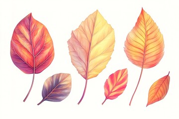 Obraz premium Vibrant Autumn Leaves: A Kaleidoscope of Shapes and Colors, Perfect for Fall-themed Designs, Seasonal Backgrounds, and Autumnal Illustrations. Ideal for websites, brochures, greeting cards, and more. 