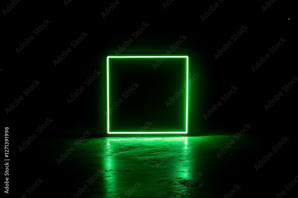 Wall mural a black background with a small square of dim green neon light