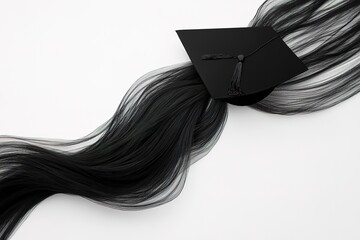 Celebratory Graduation Cap: A Classic Black Mortarboard with Tassel, Isolated on Pure White Background, Perfect for Education, Achievement, and Success Thematic Designs, Graduation Announcements,     