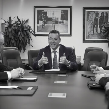 El espa&ntilde;ol con el que se habla en la sala de juntas. Tiene una expresi&oacute;n de confianza y una sonrisa.